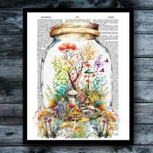 Mushroom Terrarium Summer Garden Art Print